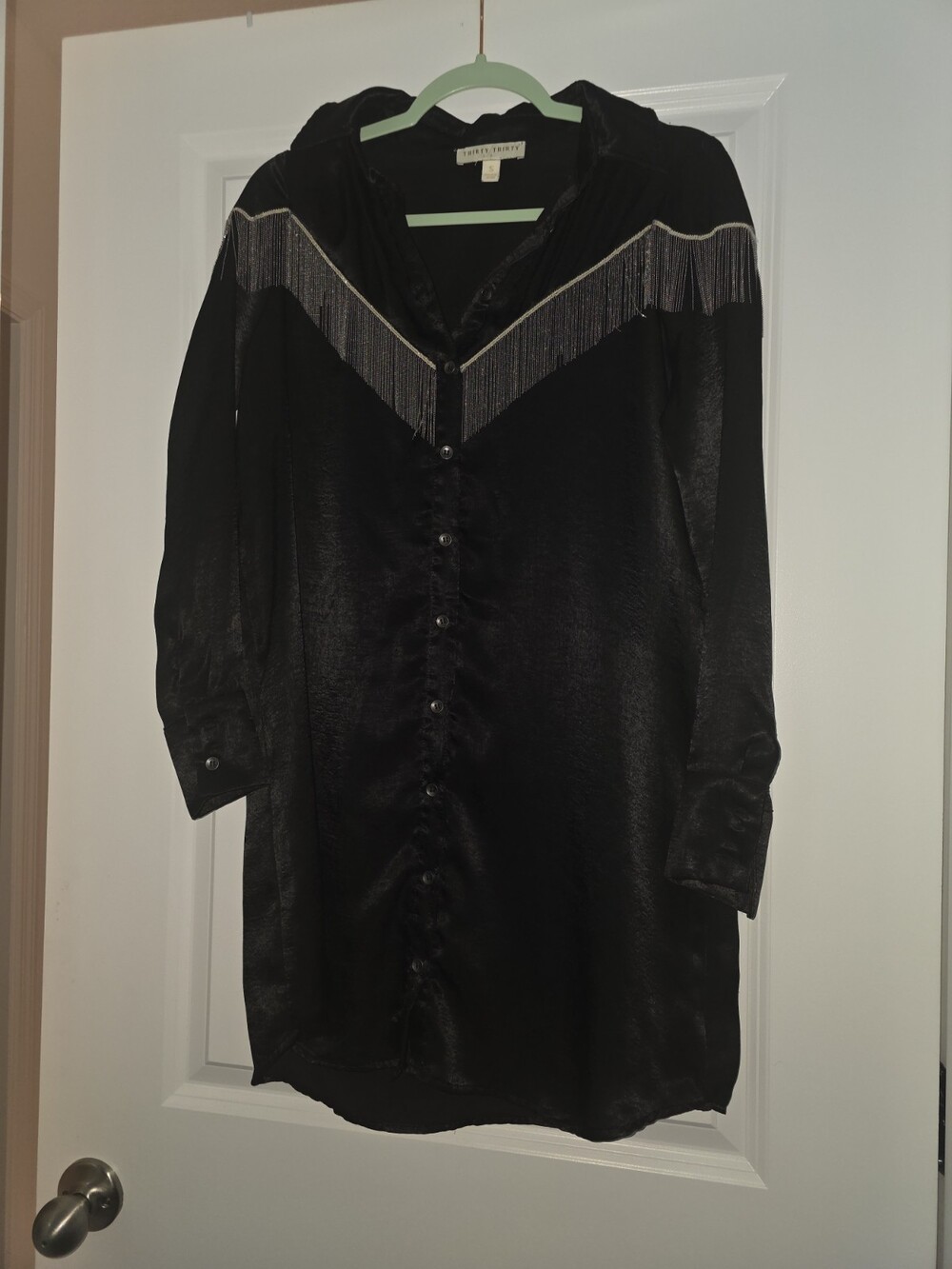 Thirty Thirty Womens Long Sleeve Button Down Western Fringe Shirt Dress Small